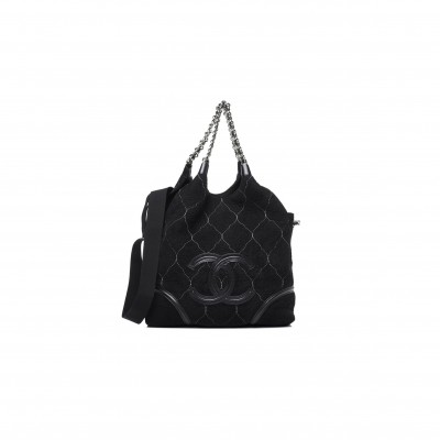 CHANEL MASTER SUEDE QUILTED RODEO DRIVE HOBO BLACK 744000 (36*33*10cm)